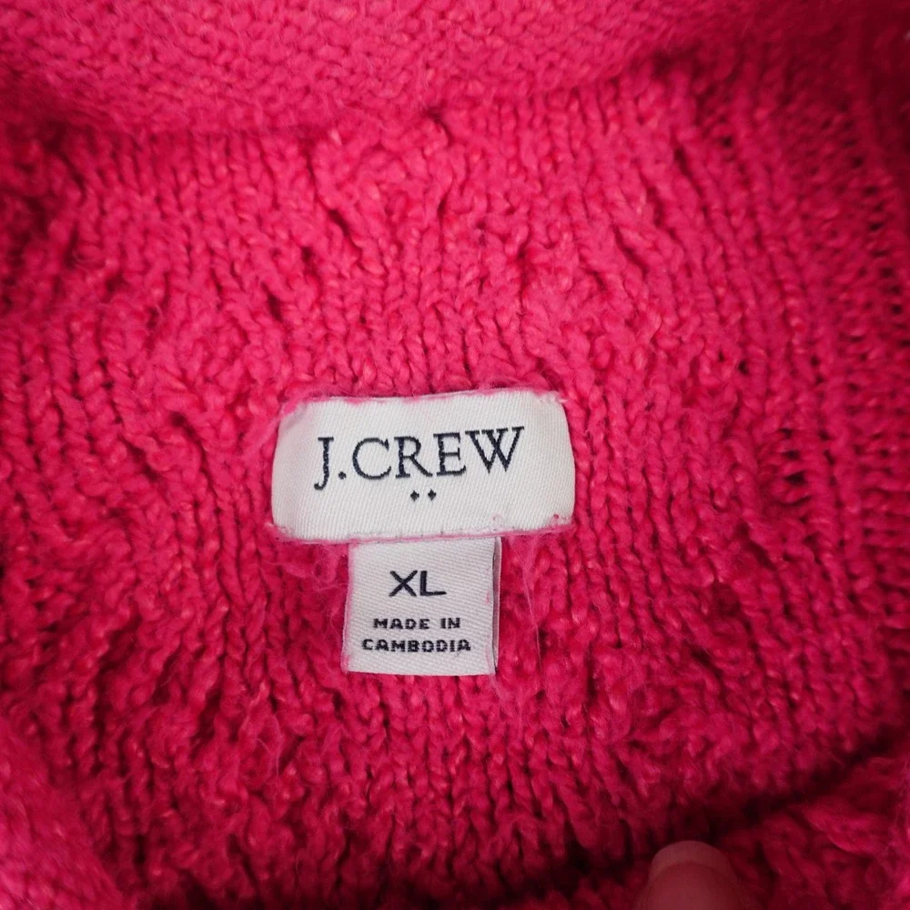 J. Crew Sweater Womens XL Pink Cable Knit Preppy Pullover Mock Neck Chunky